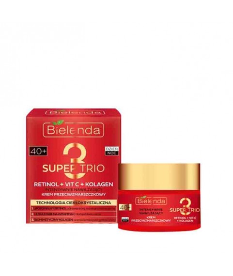 BIELENDA Интенсивно увлажняющий крем против морщин 40+  SUPER TRIO RETINOL + VIT C + KOLAGEN , 50 мл