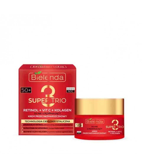 BIELENDA Сильно увлажняющий крем против морщин SUPER TRIO RETINOL + VIT C + KOLAGEN  50+, 50 мл