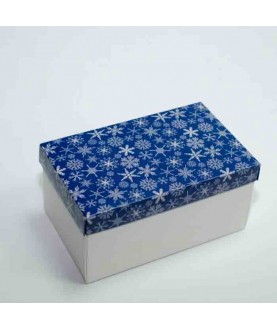 Коробка 120х200х100 Снежинки белые на синем фоне (белое дно)