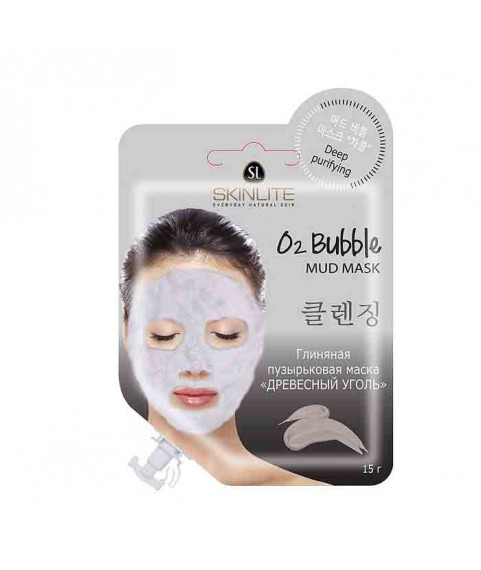 SKINLITE Маска пузырьковая глиняная Древесный уголь 15гр